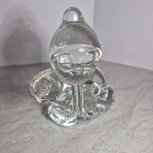 Vintage Crystal Clear Glass Goebel Santa Figurine Paperweight Candle Holder 4"